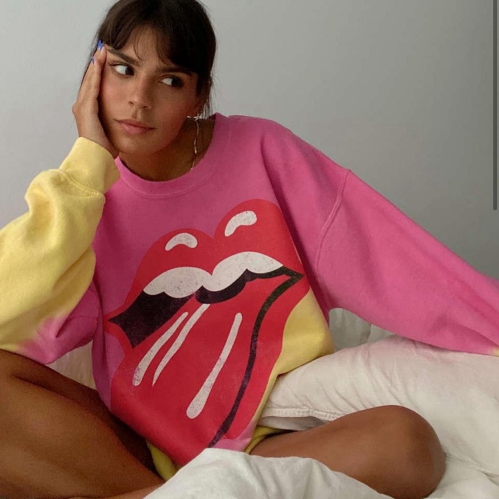 Urban outfitters The Rolling Stones crew neck in pink and yellow size S